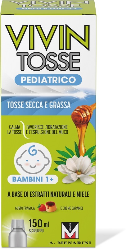 VIVIN TOSSE PEDIATRICO SCIROPPO PER TOSSE SECCA E GRASSA GUSTO FRAGOLA E CREME CARAMEL 150 ML