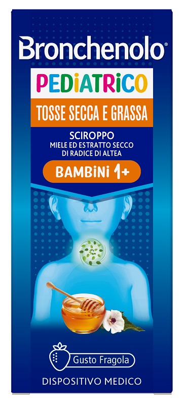 SCIROPPO BRONCHENOLO PEDIATRICO TOSSE SECCA E GRASSA DA 1 ANNO IN SU 120 ML GUSTO FRAGOLA SENZA COLORANTI ARTIFICIALI, SENZA ALCOL, SENZA OGM